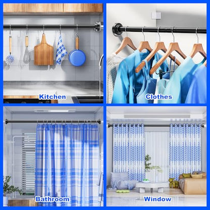 Ausemku Shower Curtain Rod - 32-92 Inch Rustproof Tension Rod, Non-Slip Spring Design, No Drilling Adjustable Curtain Rod for Bathroom, Kitchen, and Closet（Black） - color: Black, size: 32-92 IN