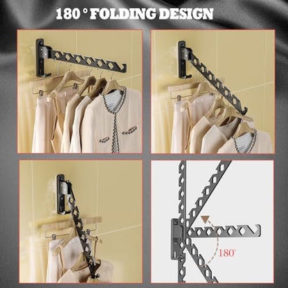 Dr.DJ Wall Mount Coat Hanger Holder Black Clothes Drying Organizer Rack Garment Hooks Aluminium Retractable Folding Indoor Wall Mounted Hanger Space Saver for Laundry Room Bedroom Black 2Pack - color: Black 2racks