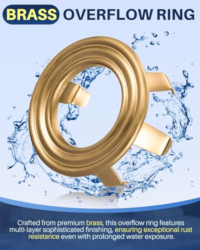 Sink Overflow Ring Brushed Gold: 2 Pack Solid Brass Bathroom Sink Overflow Trim Cover, Hole Insert Caps Replacement for Bathroom Kitchen Vanity Basin - color: Brushed Gold