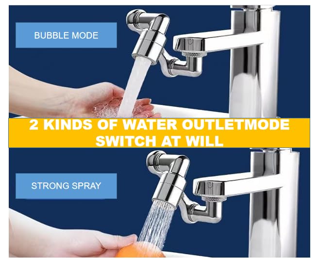 1080° Swivel Robotic Arm Faucet Extender Universal Sink Tap Aerator | 2-Mode Anti-Splash Water Sprayer, 360 Rotate Tap Extension for Kitchen Bathroom, Ideal for Washing Hand Hair Face