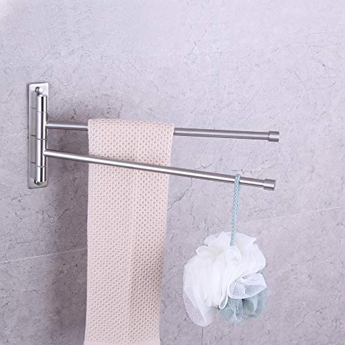 GERZWY Bathroom Swing Arm Towel Bars 2-Arm Wall Mount Stainless Steel Bath Towel Rack Hanger Towel Holder Organizer Brushed Finish HYG02-LS - color: Brushed