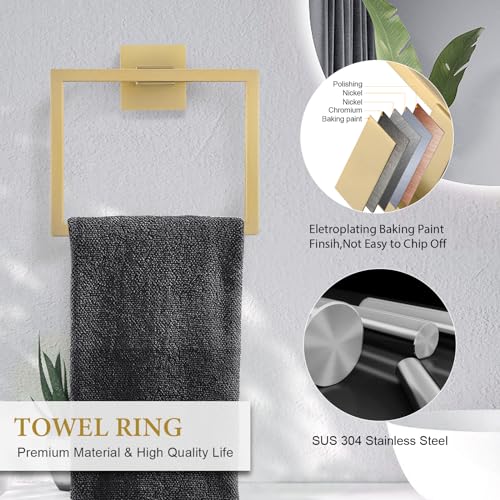 6-Piece Bathroom Hardware Set 23.6 Inch Gold Towel Bar Set Double Towel Bar Towel Ring Coat Hook and Toilet Paper Holder with Shelf Wall Mounted Stainless Steel Bathroom Accessories Set - color: 6-piece Gold