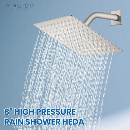 Airuida 8 Inch Shower Faucet Set,Bathtub Faucet Kit,Brushed Nickel | Shower Tub Faucet Set,Male Threads Rough-In Valve,Square Head Shower System - color: Nickel, size: 8 Inch