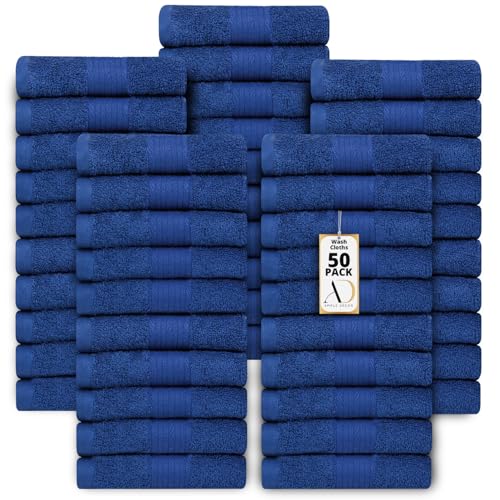 100% Cotton Washcloths 12x12 Inches, 600 GSM, Soft & Absorbent, Durable, Set of 50, Navy Blue - color: Navy, size: Washcloth Set of 50