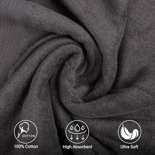 ESSELL 24/7 Aurora Collection 6 Piece Bath Towel Set, 100% Cotton, Durable, Quick Dry & Light Weight, 2 Bath Towels, 2 Hand Towels, 2 Washcloths - Charcoal - color: Charcoal