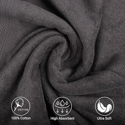 ESSELL 24/7 Aurora Collection 6 Piece Bath Towel Set, 100% Cotton, Durable, Quick Dry & Light Weight, 2 Bath Towels, 2 Hand Towels, 2 Washcloths - Charcoal - color: Charcoal
