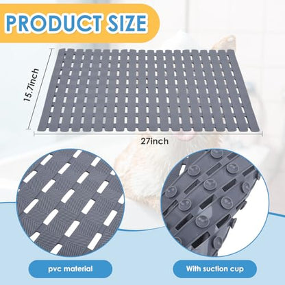 Bathtub Shower Mat, Pet Dog Bathing Non-Slip Mat, Dog Bath mat for tub, Quick Drain Bathtub Mat with Suction Cups & Drain Holes for Bathroom, 27.1x15.7 Inch - color: Grey