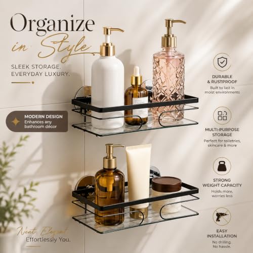 2-Pack Corner Shower Caddy - No Drill Corner Shower Shelves, Rust-Resistant Bathroom Organizer for Shampoo, Soap & Toiletries, Black - style: RECTANGLE