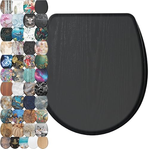 Sanilo Wooden Toilet Seat with Quick Release & Soft Close [ROUND] - Decorative & Slow Close Molded Wood Seat - With One Click for Easy Installation & Cleaning - With Adjustable Fit (Black Wood) - color: Black Wood