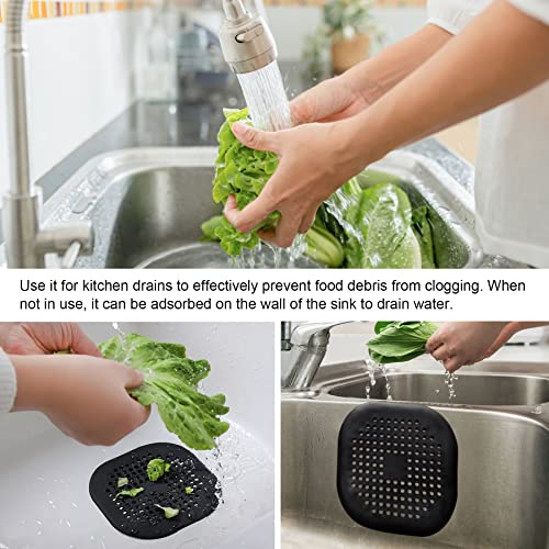 2 Pieces Shower Drain Hair Catcher Bathtub Stopper Home Drain Protectors Drain Cover with Sucker Water Trap Sink Cover for Bathroom Bathtub and Kitchen (Black,Black) - color: Black,black