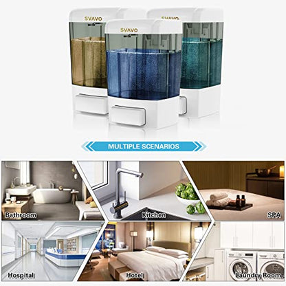 SVAVO Wall Mounted Soap Dispenser Kitchen Bathroom Manual Soap Dispenser Refillable Hand soap Dispenser for Liquid Contianers Shampoo Gel Chamber for Household Commerical 23.7oz (700ml) ABS - color: White&dark Brown