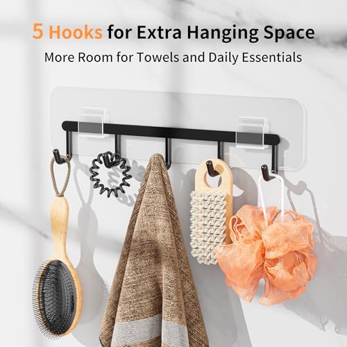 KEGII Adhesive Shower Caddy 4 Pack, No Drilling Shower Organizer with Towel Rack, Hooks & Soap Holder, Self-Adhesive Bathroom Shelves Rack for Space-Saving Storage | 4-Pack Design, Stainless Steel Shelves with Hooks and Soap Holder, Ideal for Bathroom, Ki