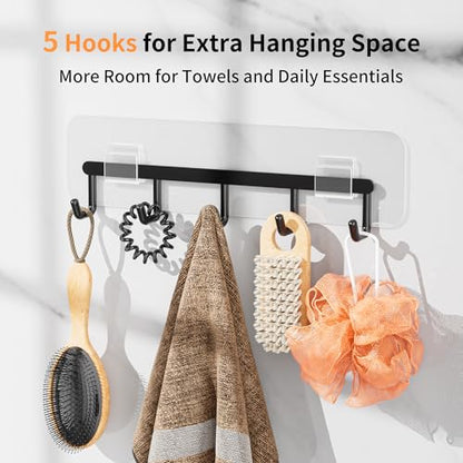 KEGII Adhesive Shower Caddy 4 Pack, No Drilling Shower Organizer with Towel Rack, Hooks & Soap Holder, Self-Adhesive Bathroom Shelves Rack for Space-Saving Storage | 4-Pack Design, Stainless Steel Shelves with Hooks and Soap Holder, Ideal for Bathroom, Ki