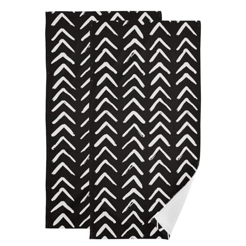 2 Pack Black White Striped Hand Towels for Bathroom,Absorbent Fingertip Guest Boho Aesthetic Contemporary Print Decorative Bath Towels,Soft Abstract Dish Towels for Kitchen Decor 14"x28" - color: White Black