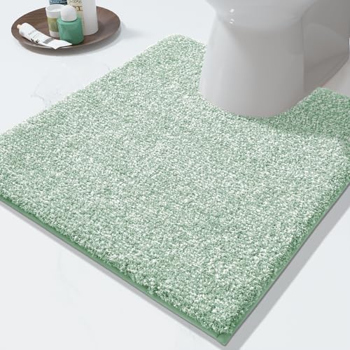 Yimobra Toilet Rugs U Shaped Washable, Soft Absorbent Microfiber Bathroom Rugs, Non Slip Quick Drying Shaggy Bath Mat,Contour Bathroom Mats for Toilet Base, Home Essentials,24x20,Green and White - color: Green and White, size: 24" X 20"