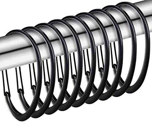 Black Shower Curtain Rings, Rustproof Shower Curtain Hooks for Bathroom, ZESLMG Decorative Shower Hooks Rings for Shower Curtain Rod Hangers, Set of 12 D-Shaped Design - color: Black