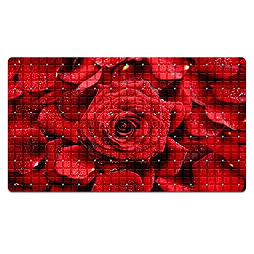 Bath Tub Mat Non Slip Shower Mat Romantic Red Rose Flower Lover Extra Long Bathtub Mat 26.8x15 inches Bathroom Bath Mat with Suction Cups Drain Holes Machine Washable - color: Romantic Red Rose Flower Lover