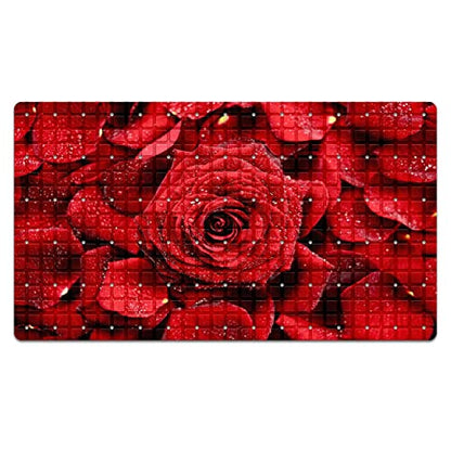 Bath Tub Mat Non Slip Shower Mat Romantic Red Rose Flower Lover Extra Long Bathtub Mat 26.8x15 inches Bathroom Bath Mat with Suction Cups Drain Holes Machine Washable - color: Romantic Red Rose Flower Lover