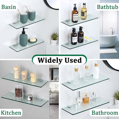 SAYAYO Floating Glass Shelves for Bathroom, Tempered Glass Shelf for Wall 15 x 5 Inch 2 Pack, Clear - color: Clear