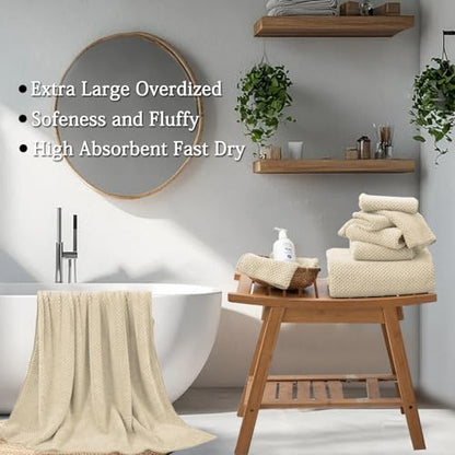 Extra Large Bath Towels Set 35x70 Inches - Beige Luxury 600 GSM Oversized Bath Sheet Towel,Ultra Soft Microfiber - Quick Dry,Highly Absorbent Shower Towels Spa Hotel Bathroom Towel Set (4-Pack) - color: Light Brown Set, size: 4-Piece Set