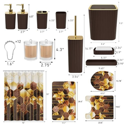 XLHOMO Bathroom Set - 26PC Bathroom Set with Shower Curtain and Rugs, Bathroom Accessory Set, Brown Bathroom Accessories Set, Trash Can & Soap Dispenser - style: Traditional