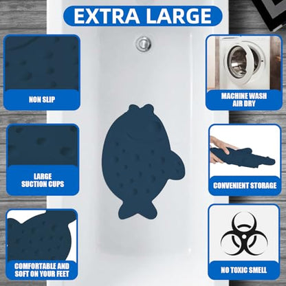 Non-Slip Bathtub Mat ZHICHENG Soft Rubber Bathroom Bathmat with Strong Suction Cups (Blue) - color: Blue