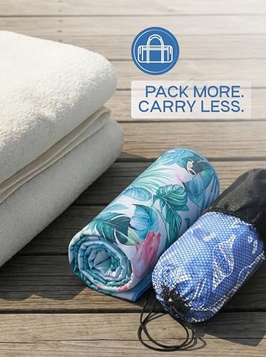 Utopia Towels Thin Microfiber Beach Towel with Travel Bag, 32x71 in (Flamingo) - color: Flamingo & Marine