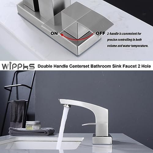 Bathroom Sink Faucets 4 inch Centerset Brushed Nickel 2 Hole Modern | Stainless Steel 2 Handle Bathroom Faucet with Pop Up Drain and cUPC Supply Hose, Satin Nickel Lavatory Faucet - color: Brushed Nickel, size: 4 Inch Centerset