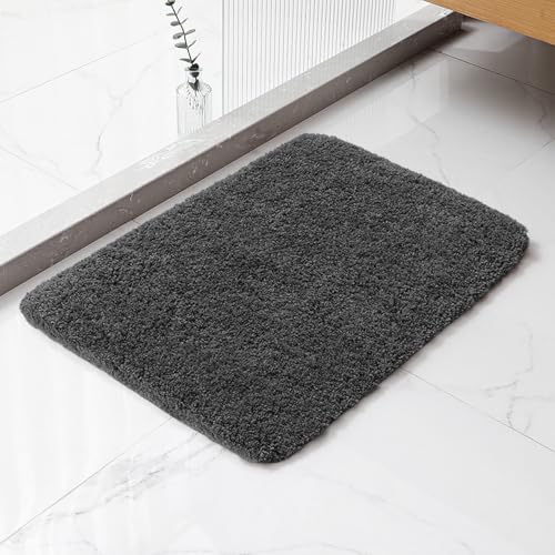 Dark Gray Bathroom Rugs 17"x24" - High-Density Microfiber Bath Mat, Fluffy Non Slip Absorbent and Washable Bathroom Mat - Ideal for Small Spaces, Vanity, Toilet, or Pet Mat - color: Dark Gray, size: 17"x24"