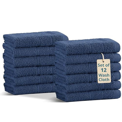 Casa Platino Cotton Washcloths 100% Cotton 12 Pack - Navy Blue | OEKO-TEX Standard 100 Cotton - Soft Cotton 12x12 Wash Cloths for Bathroom, Face & Body - color: 06: Navy Blue, size: 12 Piece Wash Cloth