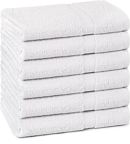 Towel and Linen Mart 100% Cotton White 6 Pack Medium Bath Towel Set, Quick Dry, Super Absorbent, Light Weight, Soft Feel, Premium Towels for Hotel, Spa and Bathroom (24 X 48 6 Pack White) - color: White