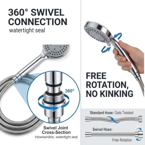 Stainless Steel Shower Hose Extra Long, 118 Inches Shower Head Hose Replacement, G1/2 Universal Brass Nut, Flexible Swivel Connection Anti-Kink, Anti-Explosion Leakproof, Chrome