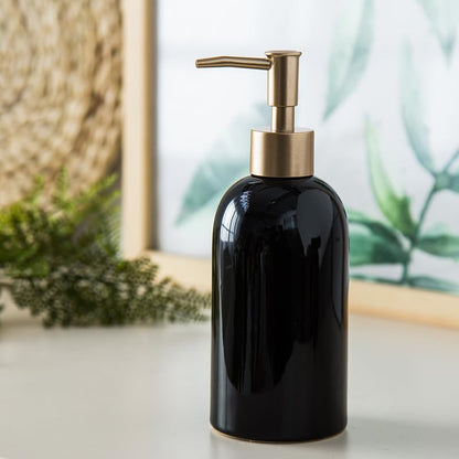 Classic Cylindrical Soap Dispenser, Multi-Color Ceramic Bottle(Black) | Soap Dispenser with Gold Rust-Proof Pump - color: Black