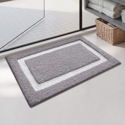 Color&Geometry Mini Gray Bathroom Rugs 24x16, Extra Soft Absorbent Microfiber Bath Rug, Non-Slip Bathroom mat, Washable Plush Bath Mats for Bathroom, Shower, Bathtub, Laundry, Light Grey and White - color: C, size: 16"x24"（mini）