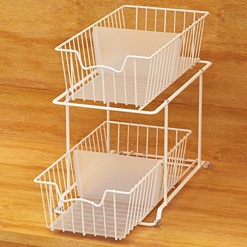 Simple Houseware 2 Tier Cabinet Wire Basket Drawer Organizer, White - color: White