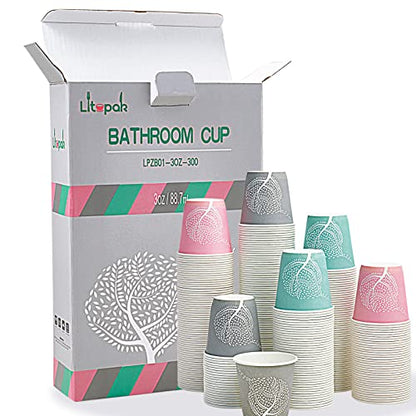 LITOPAK 300 Pack 3 oz Paper Cups, Colorful Disposable Mouthwash Cups 3 oz | Small Paper bathroom cups, 3 ounce paper cups, medicine, mouthwash, snacks, bath rinsing, paint mixing, and more - style: 300pack Colour mixture