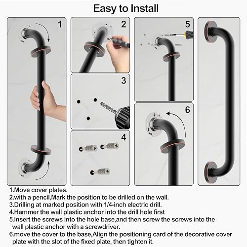 16 Inch Grab Bar 304 Stainless Steel Anti-Slip Bathroom Safety Handrail Wall Mount Assist Grip for Elderly Handicap Bathtub Shower Toilet,GB-4023-ORB, Oil Rubbed Bronze - color: Oil Rubbed Bronze