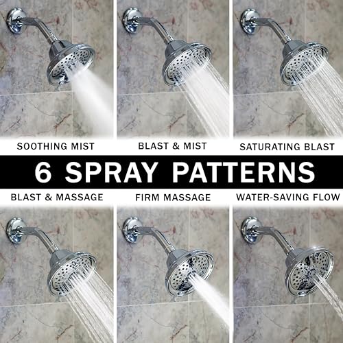 Massage Shower Head With Mist - 2.5 GPM - Polished Chrome | High Pressure Boosting, 6 Function Adjustable Massaging Rainfall Showerhead For Low Flow Baths With Water Saving Nozzles - color: Polished Chrome, size: 2.5 GPM