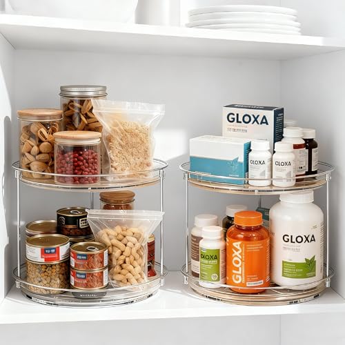 2 Tier Lazy Susan Turntable Organizer for Cabinet, 9.25'' Rotating Spice Rack Organization for Kitchen, Pantry, Bathroom, Vanity, Countertop, Medicine Storage, Seasoning Spice Organizer, 1 Pack - size: 1 PACK Clear
