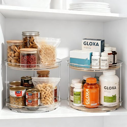 2 Tier Lazy Susan Turntable Organizer for Cabinet, 9.25'' Rotating Spice Rack Organization for Kitchen, Pantry, Bathroom, Vanity, Countertop, Medicine Storage, Seasoning Spice Organizer, 1 Pack - size: 1 PACK Clear