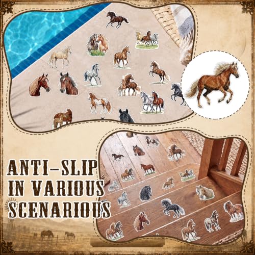 Fullhawl 30 Pcs Horse Non Slip Bathtub Stickers Horse Anti Slip Shower Stickers Shower Floor Nonslip Sticker Applique Adhesive Decals Treads with Scraper for Bathtub Bathroom Floor - style: Horse