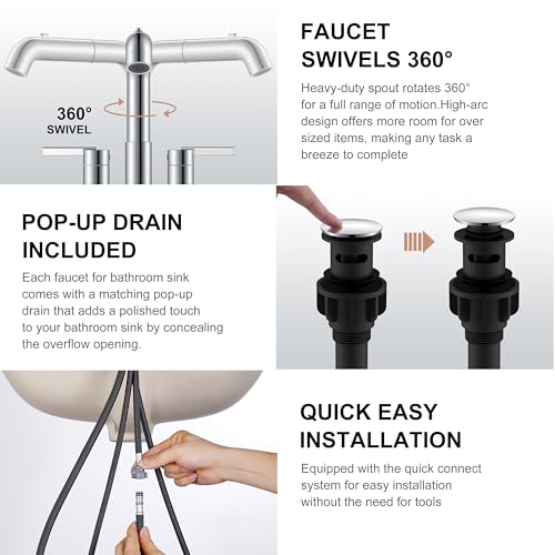 Chrome Centerset Bathroom Faucet with Pull Down Sprayer 3 Hole 4 Inch | Pull Out Bathroom Faucet with Pop Up Drain & Supply Lines, Lead-Free cUPC & NSF Certified, 4 Inch Faucet for Vanity RV Sink - color: Chrome