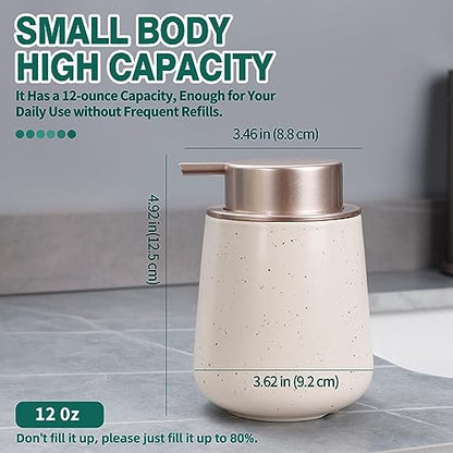 Bosilunlife 12Oz Ceramic Foam Soap Dispenser for Bathroom Kitchen Counter | Premium countertop foam pump creates delicate dense foam, stable desktop placement, Apricot with Speckle - color: Apricot