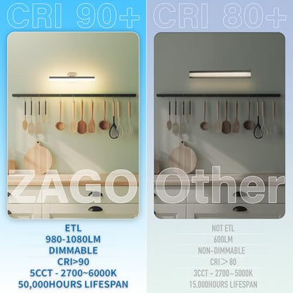 ZAGO 24 Inch Bathroom Vanity Light Fixtures Over Mirror - LED Modern Rotational Wall Mounted Adjustable Hardwired Picture Lighting Bar with 5CCT Switchable, ETL & Damp Rated, Black, 2-Pack - style: Adjustable-Black