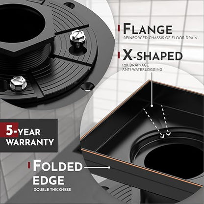 6 Inch Square Shower Drain Bronze Floor Drain with Flange Square Holes Pattern Cover Grate Removable SUS304 Stainless Steel Watermark&CUPC Certified Oil Rubbed Bronze - color: Oil Rubbed Bronze, size: 6 Inch