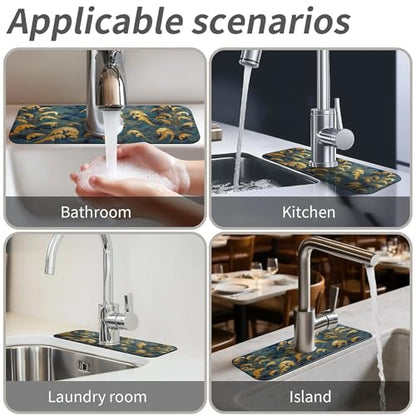 Faucet Fast Absorbent Pad - Japanese Gold Waves Navy Multi , Suitable For Kitchen, Bathroom, Island And Other Scenes - color: Japanese Gold Waves Navy Multi