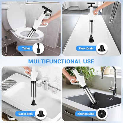 Toilet Plunger, High Pressure Drain Clog Remover, Plungers for Bathroom, Air Drain Unclogger Blaster with Visual Barometer, Toilet Plunger Heavy Duty Powerful Drain Toilet Snake Auger, Sink Plunger
