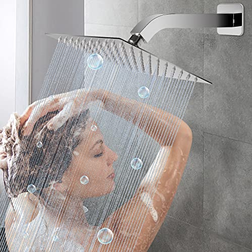 Shower Arm with Flange and Teflon Tape, Wall Mounted Square Shower Pipe 304 Stainless Steel Extension Arm for Fixed Shower Head & Handheld Shower (10 Inch, Chrome) - color: Chrome, style: 10 Inch