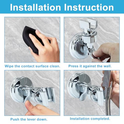 Adjustable Shower Head Holder, Chrome | Wall Mount, Strong Suction Handheld Bracket, Universal Bathroom Mount, For Marble Glass Metal Ceramic