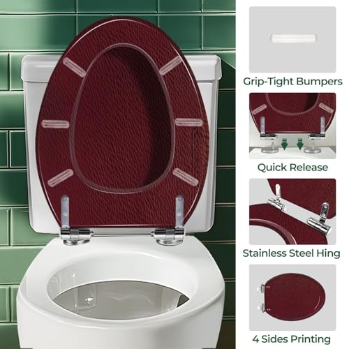 Elongated Resin Toilet Seat, Quietly Close Quick Release Hinges Cover | Toilet Lid Cover Easy to Clean and Install, Red Patterned Leather Heavy Duty Toilet Seat - color: pattern5, size: V-shape